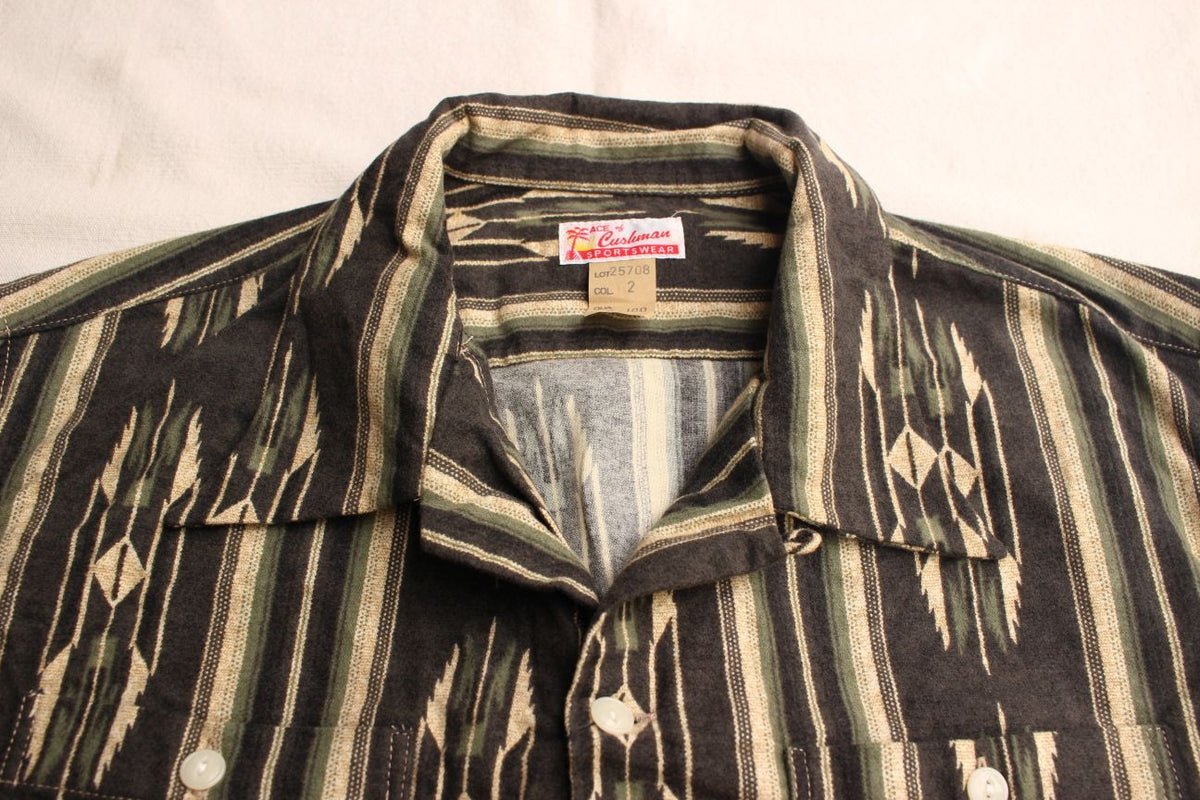 殿様クッシュ Cushman / NATIVE PRINT NEL OPEN COLLAR SHIRT (25708,GRAY/LIGHT