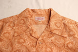 ADJUSTABLE COSTUME / COTTON CHAMBRAY ORIGINAL PEACOCK PRINT OPEN COLLAR S/S SHIRT (AS-148,ORANGE)