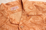 ADJUSTABLE COSTUME / COTTON CHAMBRAY ORIGINAL PEACOCK PRINT OPEN COLLAR S/S SHIRT (AS-148,ORANGE)