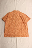 ADJUSTABLE COSTUME / COTTON CHAMBRAY ORIGINAL PEACOCK PRINT OPEN COLLAR S/S SHIRT (AS-148,ORANGE)