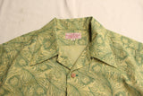 ADJUSTABLE COSTUME / COTTON CHAMBRAY ORIGINAL PEACOCK PRINT OPEN COLLAR S/S SHIRT (AS-148,GREEN)