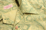 ADJUSTABLE COSTUME / COTTON CHAMBRAY ORIGINAL PEACOCK PRINT OPEN COLLAR S/S SHIRT (AS-148,GREEN)