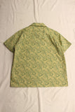 ADJUSTABLE COSTUME / COTTON CHAMBRAY ORIGINAL PEACOCK PRINT OPEN COLLAR S/S SHIRT (AS-148,GREEN)