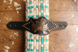 BO'S GLAD RAGS / "Flying Tiger" Hobo Nickel Co. Vintage Finished Studded Bullhide Wristlet (A26-03)