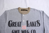 FREEWHEELERS / "GREAT LAKES LOGO" HENLEY NECKED LONG SLEEVE SHIRT (#2325021,MIX GRAY × OIL STAIN)