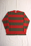 FREEWHEELERS / "HORIZONTAL STRIPED" SET-IN LONG SLEEVE T-SHIRT (#2325026,CHILI RED × DARK OLIVE)