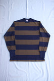 FREEWHEELERS / "HORIZONTAL STRIPED" SET-IN LONG SLEEVE T-SHIRT (#2325026,OLD NAVY × GRAY KHAKI)