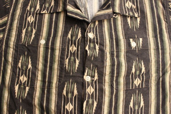 Cushman / NATIVE PRINT NEL OPEN COLLAR SHIRT (25708,GRAY/LIGHT