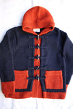 BO'S GLAD RAGS / "SIX NATIONS FOREST WATCHER" TOGGLE-FRONT WOOL TWO-TONE KNIT HOODIE (K18-02,NAVY / RED DIRT)
