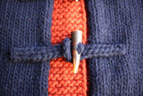 BO'S GLAD RAGS / "SIX NATIONS FOREST WATCHER" TOGGLE-FRONT WOOL TWO-TONE KNIT HOODIE (K18-02,NAVY / RED DIRT)