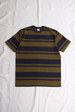 FREEWHEELERS / "RANDOM STRIPED" SET-IN SHORT SLEEVE T-SHIRT (#2225016,OLD NAVY × OLIVE)