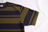 FREEWHEELERS / "RANDOM STRIPED" SET-IN SHORT SLEEVE T-SHIRT (#2225016,OLD NAVY × OLIVE)