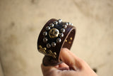 BO'S GLAD RAGS / Early 1940s Nashville Style Inlaid Cowhide Studs Bangle "New York Central R.R." (A19-03BR,CHOCO COWHIDE / BRASS)