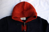 BO'S GLAD RAGS / "SIX NATIONS FOREST WATCHER" TOGGLE-FRONT WOOL TWO-TONE KNIT HOODIE (K18-02,NAVY / RED DIRT)